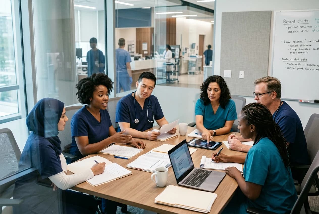 Healthcare professionals collaborating in a modern clinical environment