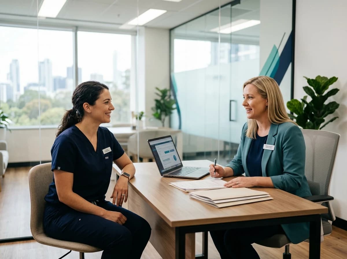 Healthcare professional reviewing clinical information as part of a structured assessment