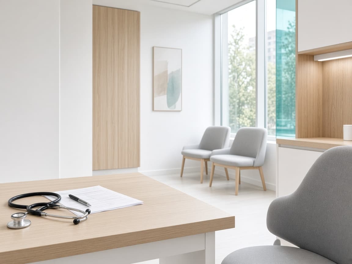 Calm, modern healthcare architecture beside NOVORA enquiry options
